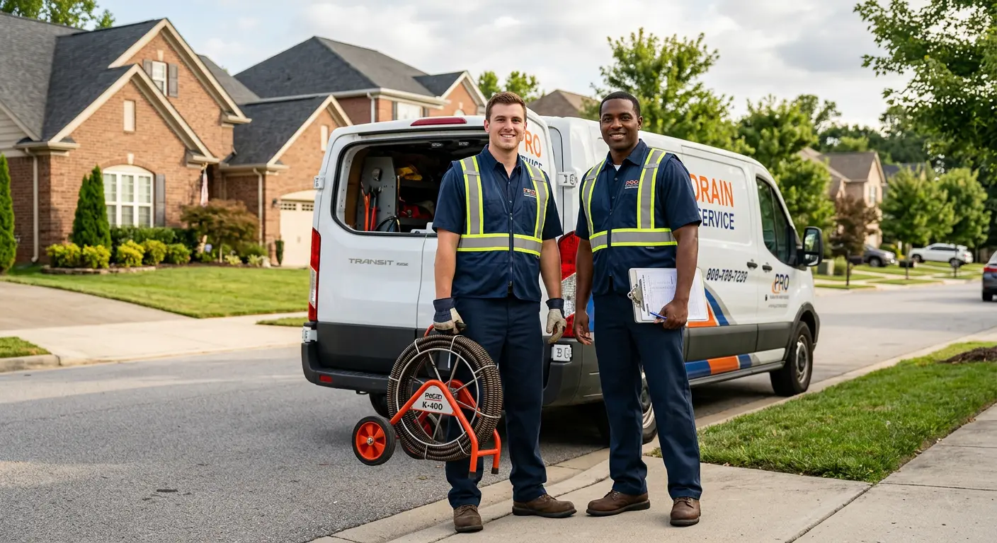 Sewer and drain service team with equipment ready for work in Kansas City